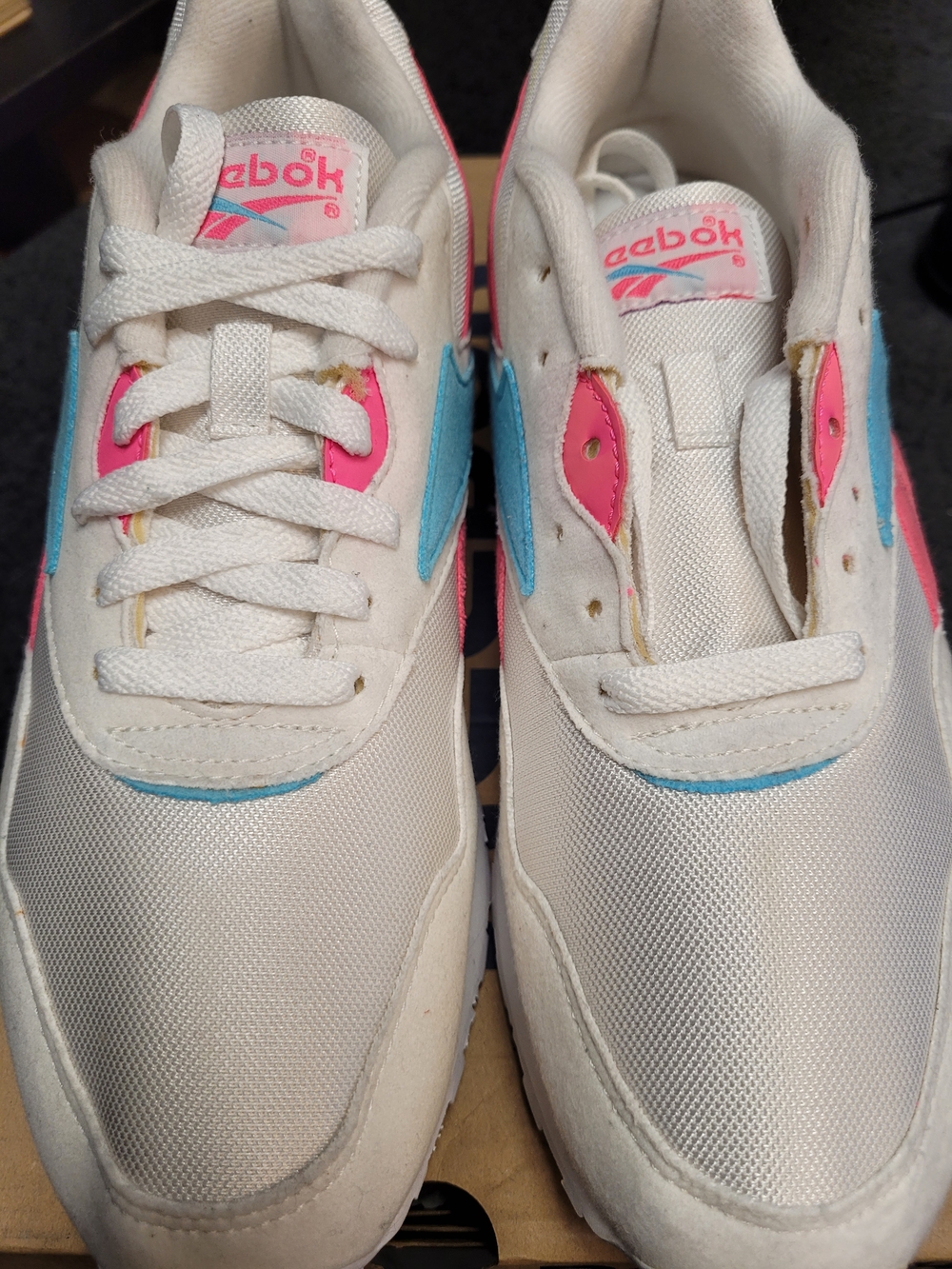 Reebok Men White Sneakers with Pink & Blue Accents